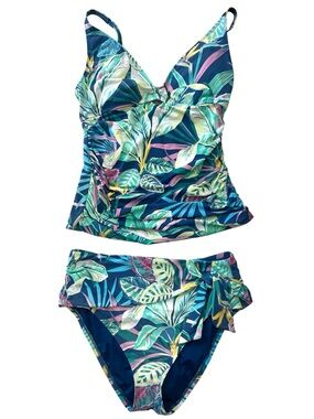 Bleu Rod Beattie Tropical Blue Green Tankini Swimsuit 2Piece Swimsuit Size 6